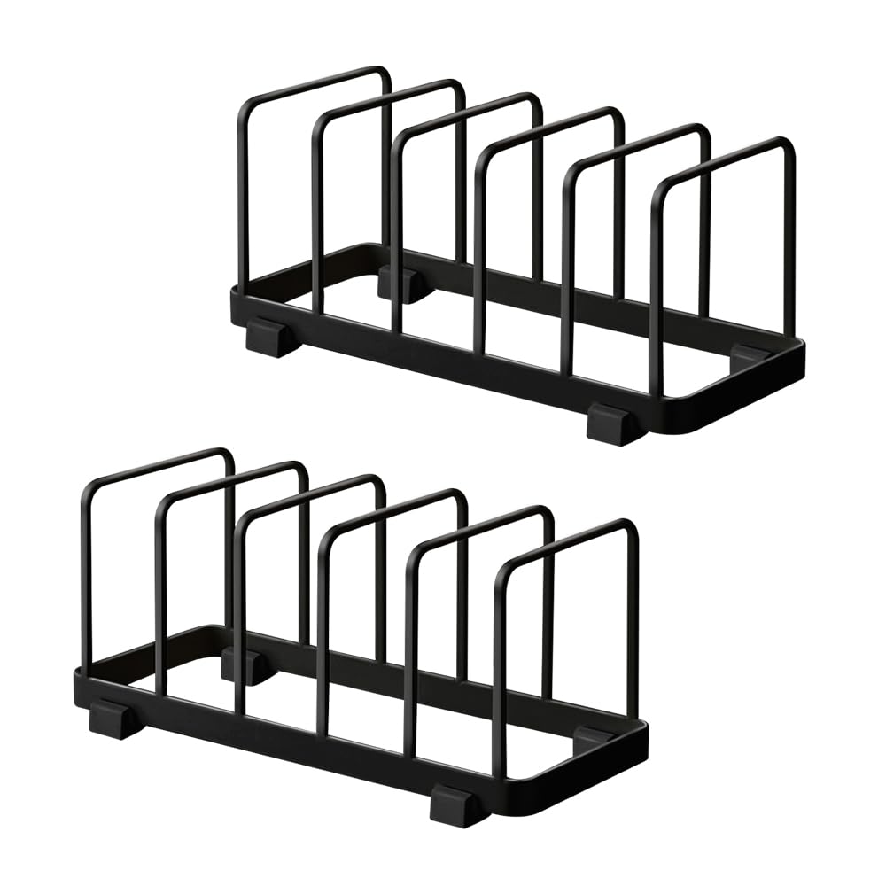 TIE-DailyNec 2 Pack Metal Plate Rack, Plate Holder for Cupboard, Kitchen Storage Rack, Pot Lid Holder, Multifunctional Dying Display Rack for Pad Pans Pots, Bakeware, Trays, Cutting Boards