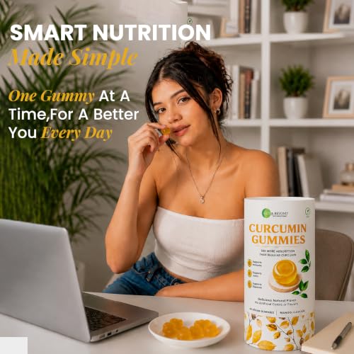 Image of Gut and Beyond Turmeric Curcumin Gummies 60 Count | 95% Curcuminoids for Maximum Bioavailability | Anti-Inflammatory Support | Joint, Liver, Skin and Brain Health | Mango Flavour