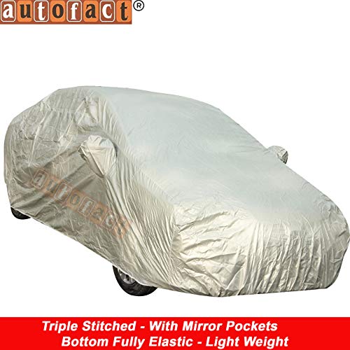 Image of Autofact Waterproof Premium Silver Matty Triple Stitched Car Body Cover with Mirror Pocket for Nissan Redi Go
