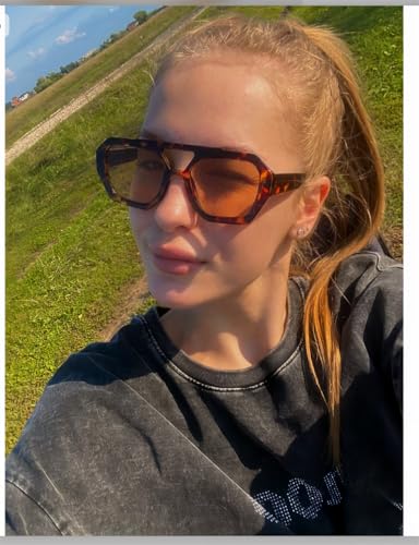 ADE WU Trendy Square Aviator Sunglasses for Women Thick Frame Double Bridge Geometric Sun Glasses - Image 4