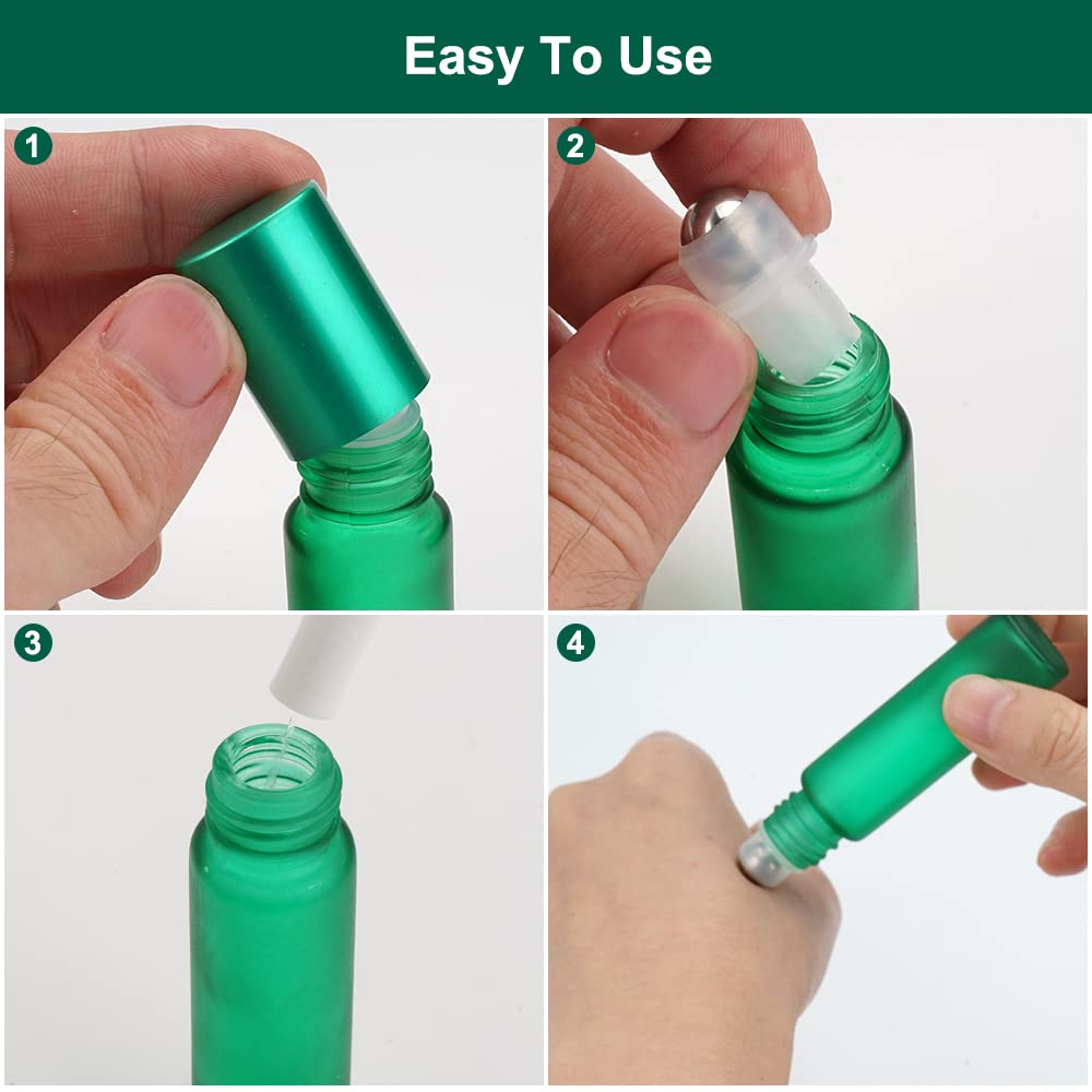 10 Botellas Roll On de Cristal Multicolor 5ml/10ml para Aceites Esenciales con Bola de Metal - Aromaterapia