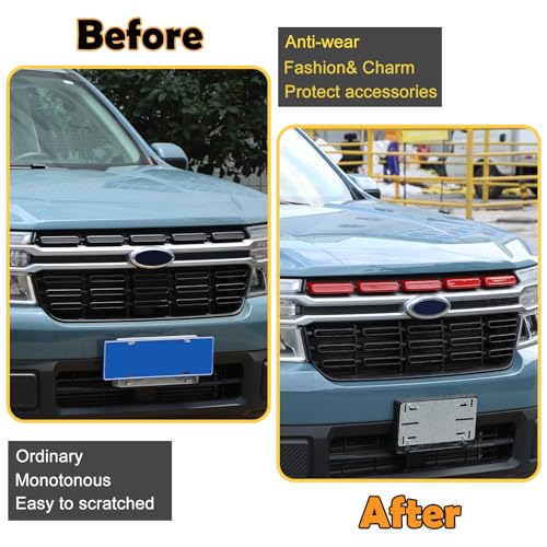Image of Front Bumper Grille Cover Compatible with Ford Maverick 2022 2023, Car Air Inlet Vent Grille Cover, Grill Grille Inserts Trim Cover (Sport Red)