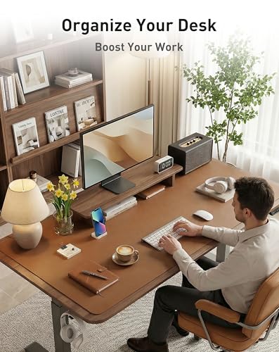 Image of Aothia Faux Leather Desk Mat - Large Mouse Pad, Non-Slip PU Leather Blotter, Waterproof Writing Surface for Office and Home (Brown, 63 inch x 17 inch)