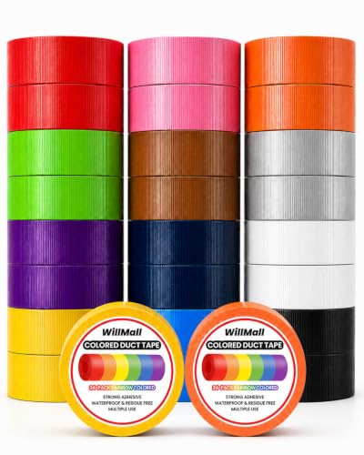 Image of 24 Pack Colored Duct Tape Heavy Duty Rainbow Bright Variety Bulk