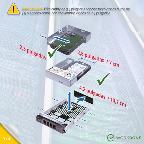 Adaptador HDD 2.5 a 3.5 WORKDONE kit de 6 piezas para discos de servidor DELL 7