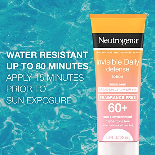 Neutrogena Invisible Daily Defense Fragrance-Free Sunscreen Lotion, Broad Spectrum Spf 60+, Oxybenzone-Free & Water-Resistant, Sun & Environmental Aggressor Protection, 3.0 Fl. Oz #TOP5