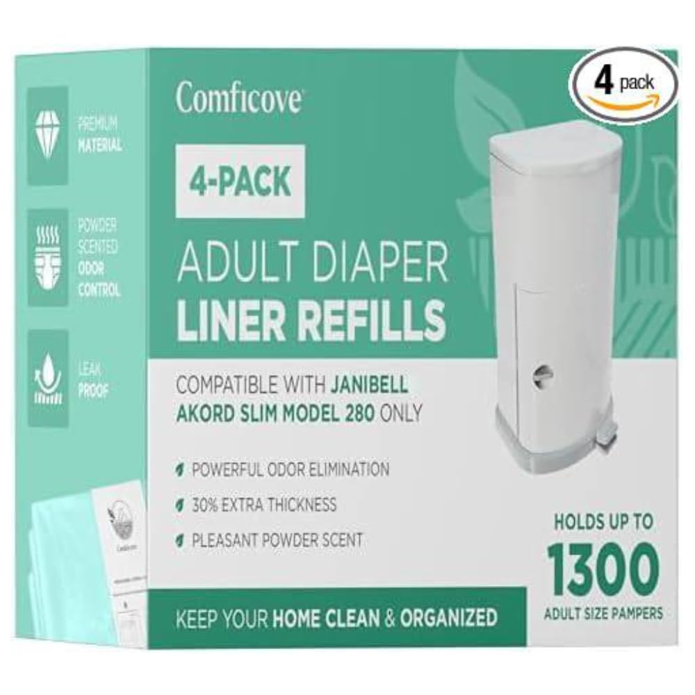 4 Pack Adult Diaper Liner Refills, Compatible with Janibell Akord 280 Slim Model, Adult Diaper System to Eliminate Waste, Odor Resistant by Comficove
