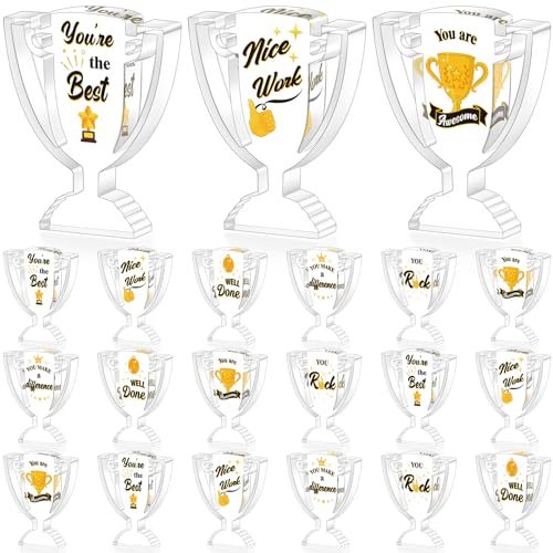 Treela 18 Pcs Employee Appreciation Awards Gifts Bulk Small Acrylic Trophies Mini Thank You Plaque Gifts for Recognition Adults Students Classroom Office Graduation Decorations(Trophy,Gold)