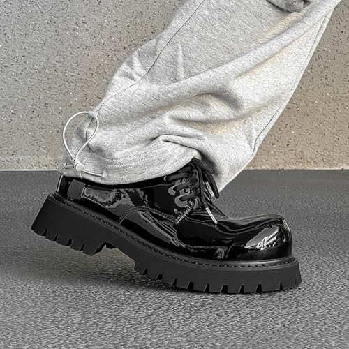 Patent Leather Chunky Platform Lace-Up Dress Oxford Shoes for Men Classic Round Toe Non-Slip Lug Sole Business Prom Work Wedding Formal Derby Shoes4