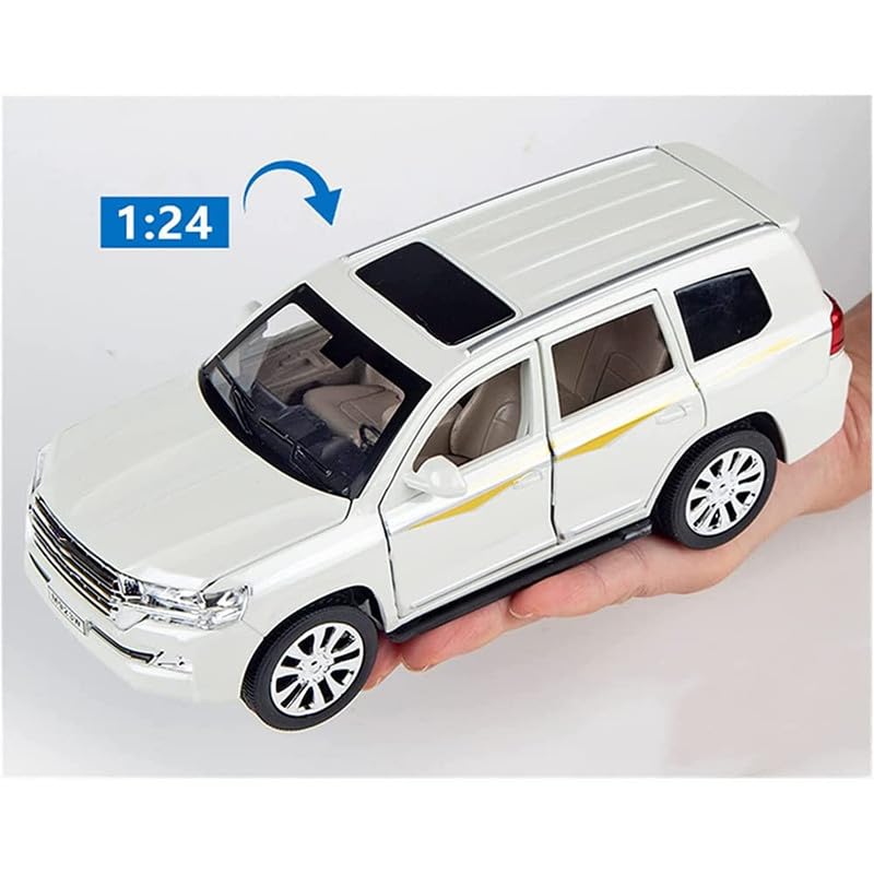Image of New 1:24 Prado Diecast Alloy Metal Pull Back Car with Openable Doors Music Sound and Light Vehicle Toy Car for Kids Boys (White)