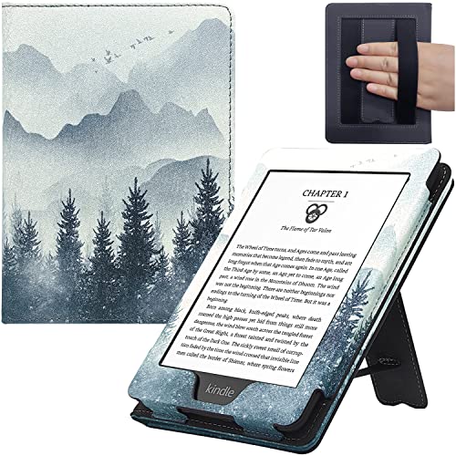 UMUBUHOMS Stand Case for 6 inch Kindle (12th/11th/10th/8th Generation, Model No RS23CV/C2V2L3 / J9G29R / SY69JL) Cover with Auto Sleep/Wake & Double Hand-held Magneitc Closure (Forest Mountains)