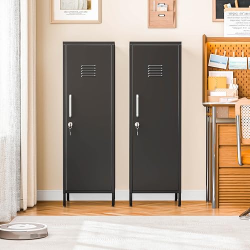 Image of PAOFIN 47 inch Metal Storage Locker, Lockable Employees Metal Locker with Door and Adjustable Shelves, Steel Locker for Home, School, Office, Gym (Black)