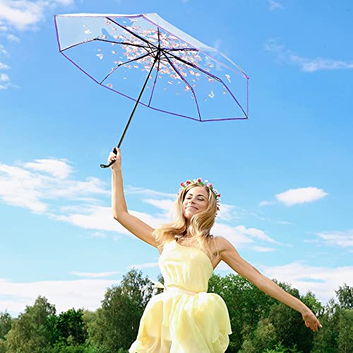 Jobede Cherry Blossom Butterfly Umbrella Transparent Clear Umbrellas 8 Ribs Folding Umbrellas For Adult Kids Men And Women Of All Ages (Purple) #TOP3