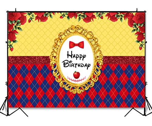 Sensfun Princess Girl Birthday Backdrop Red And Royal Blue Rose Flower Background For Girl Kids Baby Shower 1St Birthday Party Apple Bowknot Decorations Cake Table Banner Supplies 7X5Ft #TOP1