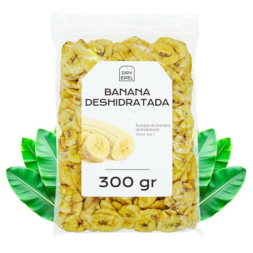 Chips de Platano Deshidratado con Azucar 300 gr - Rodajas Crujientes de Banana - Fruta Seca para Snacks y Reposteria - Sin Gluten (300 gr, Banana Chips)