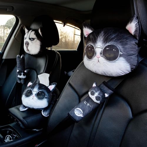 Almohada de cuello para auto con diseño de gato miniatura 3