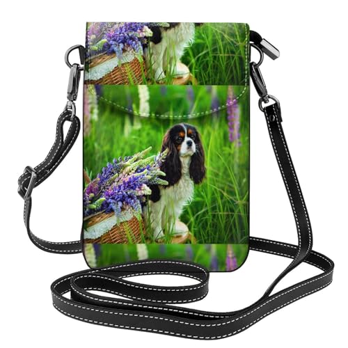 Pochette téléphone Cavalier King Charles en cuir PU avec porte-cartes pour femme