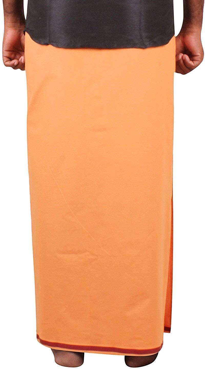 Prakasam Cotton Mens Pure Cotton Fine Quality Stitched Pocket Welcro Attachment Kavi Colour Dhoti For Mens