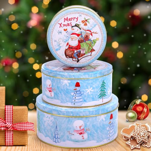 MZJAUVF 3PCSCajas para Galletas con Tapa, Caja Galletas Navidad, Multifuncional Caja Metal Navidad, Latas para Galletass, Cajas Metalicas Vintage, Latas de Galletass de Navidads para Dulces, Chocolate
