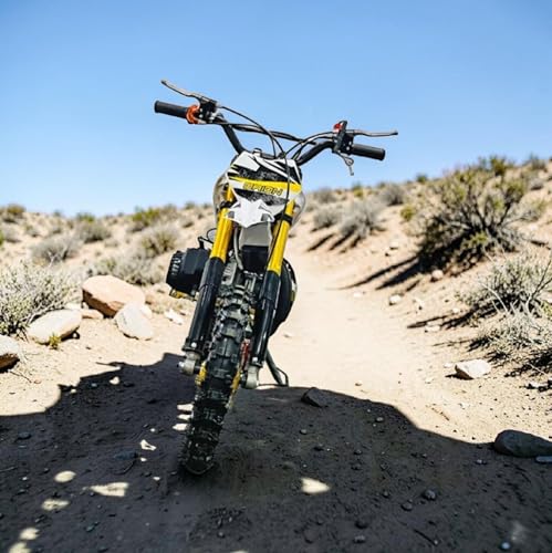 Image of Amaze ZR Super 50cc Petrol Dirt Bike for Kids | 2 Stroke Mini Off Road Bike | Dual Start | Disc Brake | Rear Suspension | Max Speed 45 km /h | Kids Mini Motorcycle (Multicolor Chassis) (Yellow)