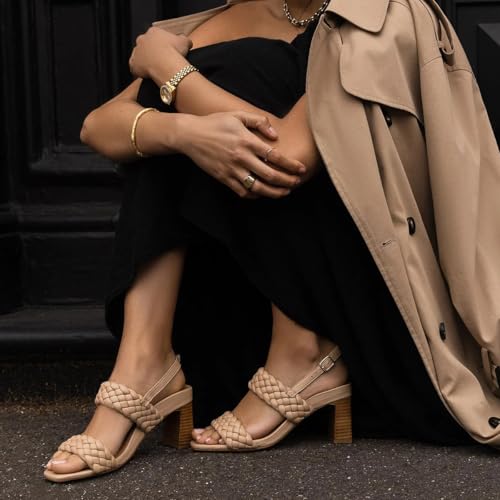 miss left Women Braided Wide Strap Open Toe Slingback Sandals Stacked Chunky High Heel Backtrap Buckle Summer Dress Shoes Size 4-16 US 6