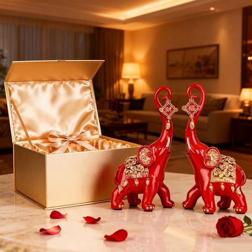 Red Elephant Statues Home Decor, A Pair Red Lucky Elephant Statue and Sculpture Decorativos para Sala, Elephant Gifts for Women - for Living Room Tv Stand, Entry Table Office Ornament - Image 6