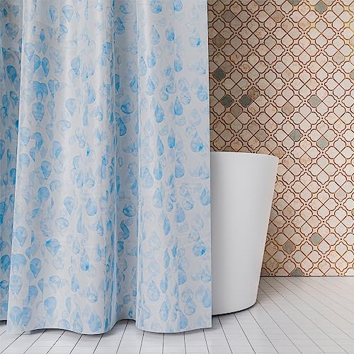 Image of Kuber Industries Shower Curtain | Water Drop Design Peva Curtain for Bathroom | Shower Curtain for Bathroom | Bathroom Shower Curtain with Hooks | 6 Feet | Blue