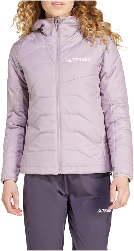 adidas Womens Synthetic Insulated Hooded Jacket Hiking Athletic Outerwear Casual - Purple