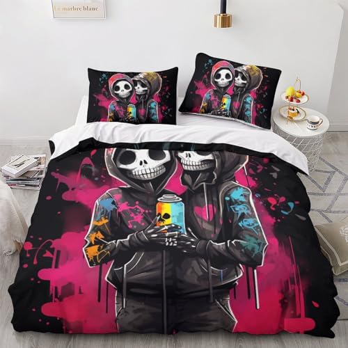 Parure de lit squelette 3D toucher doux en microfibre résistante King size