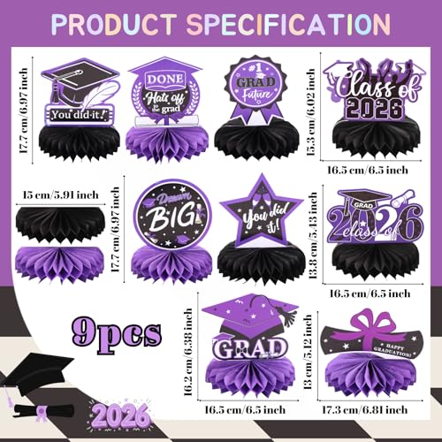 9pcs Congrats Grad Table Centerpieces for 2026 Graduation Party Table Decorations Class of 2026 You Did it Honeycomb Centerpieces Table Decors for 2026 Graduates Congratulation Party Supplies — view 2