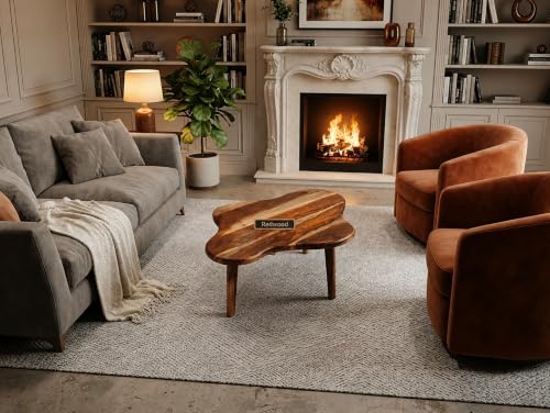 Image of REDWOOD Wooden Cloud Shape Minimalist Coffee Table for Living Room | Sheesham Wood Centre Table | Sofa Hall Tea /Teapoy End Table for Home & Office Furniture | Brown Finish