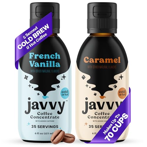 Image of Javvy Cold Brew Coffee Concentrate Instant Coffee, Vanilla & Caramel, 2 Pk | 100% Real Coffee, 0g Sugar, No Artificial Flavors, 60-80mg Caffeine per Serving, Gluten Free, Makes Hot or Iced Coffee