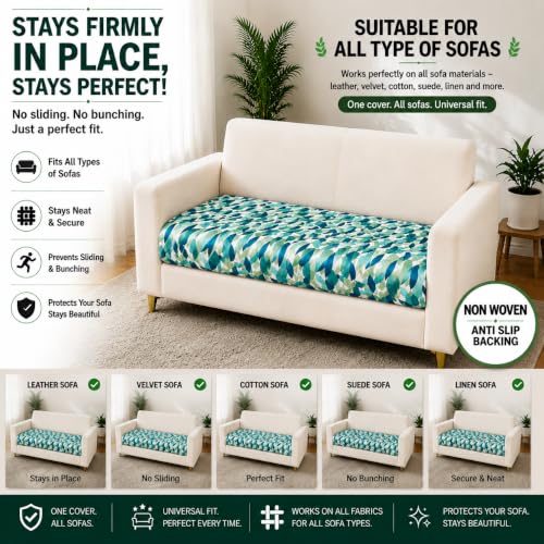 Image of Homerz Premium Printed Quilted Velvet Sofa Slip Cover Protector with Tassels, Sofa Mat, Exact Size, Antislip Cover (Grey Abstract, 2 Seater, Half)