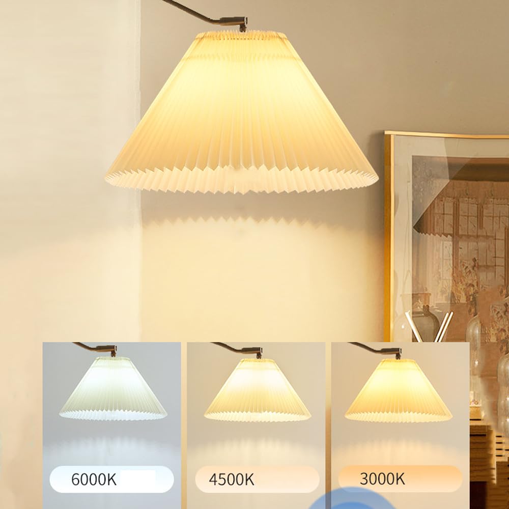 Generico Lampa ścienna z obrotowym ramieniem lampka do czytania z przewodem plisowany klosz Vintage drewniane regulowane mosiężne ramię do sypialni łóżko nocne salon