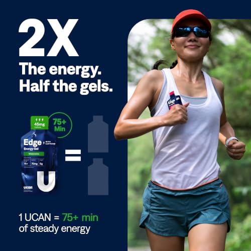 Image of UCAN Edge Energy Gel Shots, Watermelon + Caffeine (12, 2 Ounce Packets) for Running, Training, Workouts, Fitness, Cycling, Crossfit | Sugar-Free, Vegan, & Keto Friendly Energy
