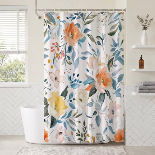 Rideau de douche imperméable et lavable en machine tissu polyester fleur