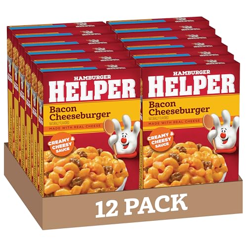 Image of Hamburger Helper Bacon Cheeseburger Pasta Meal (5.1 oz - 12 Pack) No Artificial Flavors, Ready in 3 Easy Steps, Quick Meals Perfect for Midweek Dinners, Busy Evenings & Families On-the-Go