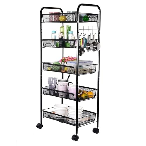 Hygrad Built to Survive - Rolling Kitchen Cart - 5 Tier - Black - Metal