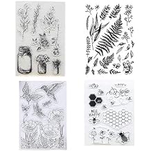 Welcome to Joyful Home 4pcs/Set Hummingbird Plant Leaves Wishing Bottle Flower Rubber Clear Stamp for Card Making Decoration and Scrapbooking