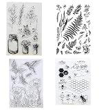 Welcome to Joyful Home 4pcs/Set Hummingbird Plant Leaves Wishing Bottle Flower Rubber Clear Stamp fo