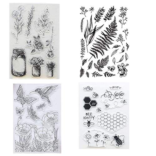 Welcome To Joyful Home 4Pcs/Set Hummingbird Plant Leaves Wishing Bottle Flower Rubber Clear Stamp For Card Making Decoration And Scrapbooking #TOP13