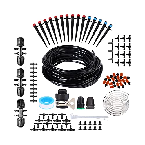 Drip Irrigation Kit, 131FT/40M Garden Irrigation System, Automatic Irrigation System with Adjustable Nozzle Sprinkler Sprayer Nozzle for Plant Greenhouse Lawn