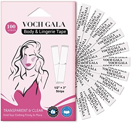 VOCH GALA Double Sided Tape for Clothes & Body (100 Strips) Clear Fashion Garment Tape for Dresses | MedicalGrade Adhesive, Hypoallergenic Body Tape for Sensitive Skin | All Day Hold