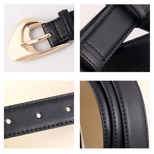 Women's Fashion Leather Belts for Jeans Dress Pants Adjustable Waist Belt with Gold Buckle Decorative Waistband3