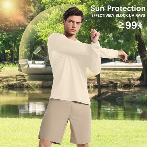 UPF 50+ Long Sleeve Sun Shirt Loose UV Sun Protection Running Fishing Blanched Almond White4