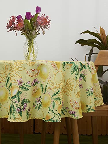 Yihomer Spring & Summer Table Cloth - 60 Inch Round Tablecloth - Waterproof Wrinkle Free Table Cover For Outdoor Or Indoor Use, Lemon Bliss #TOP5