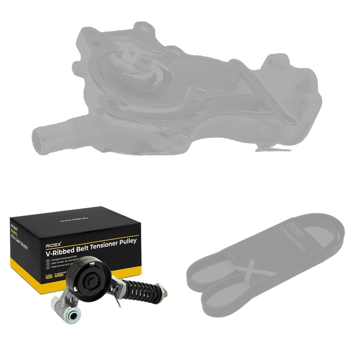RIDEX 4172P0081 Bomba de agua + kit de correa poli V mecánico con juntas Compatible con OPEL Corsa D Hatchback S07