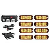 8Pcs 24 LED Emergency Amber LED Strobe Light Bar with Switch Controller, 20 Flashing +3 Direction...