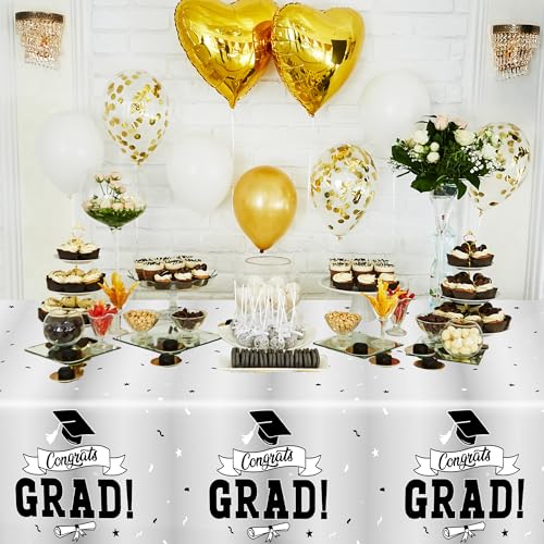 Image of 2 Pcs 2026 Graduation Table Decorations, 108 inch X 54 inch Silver Graduation Table Cloths, Rectangle TableCovers for Grad Party Supplies, Disposable Plastic Tablecover for Class 2026 Congrats Grad for Kids