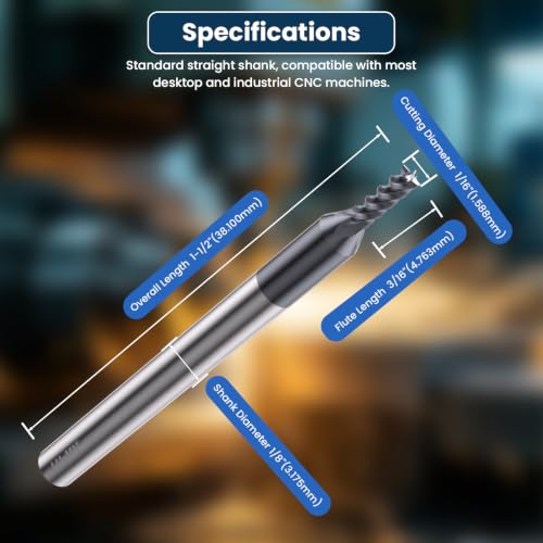 Image of LU&MN End Mills, Carbide Square Mill Bits Sets for Milling Alloy Steels, Hardened Steel, Metal & More, Ideal for DIYers and Professionals, 4T, 4 Flute (10, 1 /16 in)